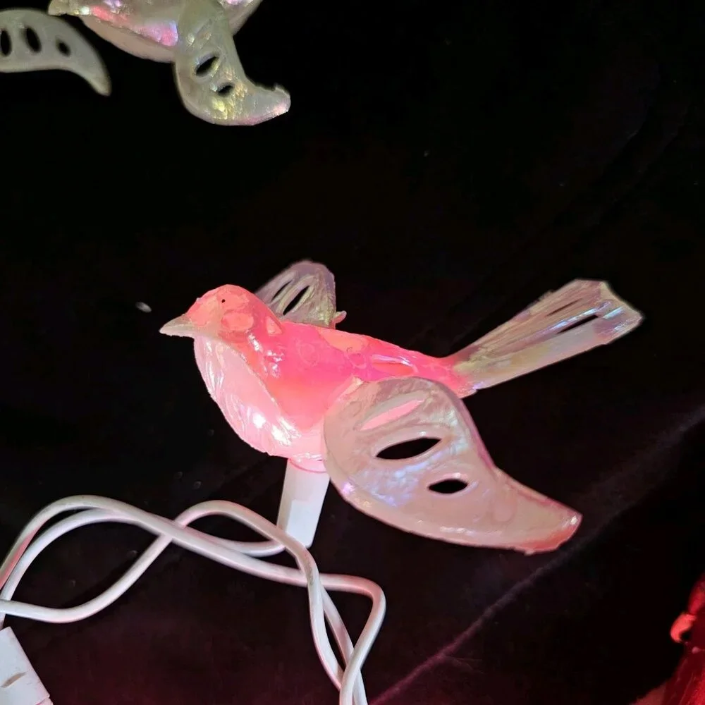 MCM Christmas Light Bird Toppers Pearlescent Plastic‎ Set 10 Cream VTG Ornaments